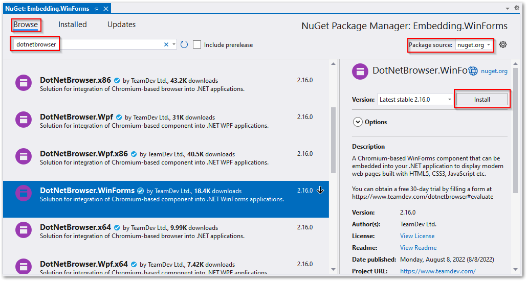 WinForms package